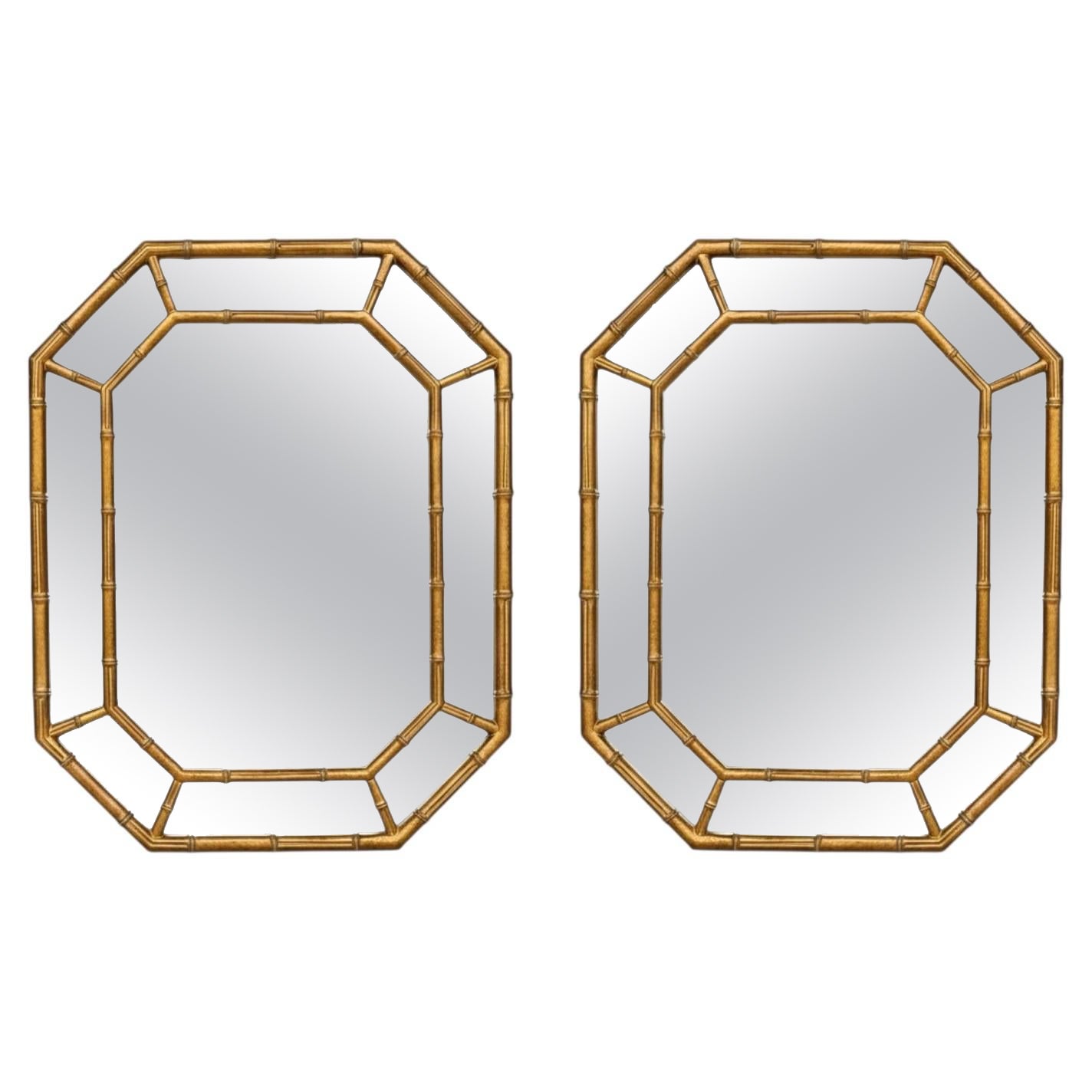 Mid-Century Hollywood Regency Stil Faux Bambus Giltwood Spiegel - Paar
