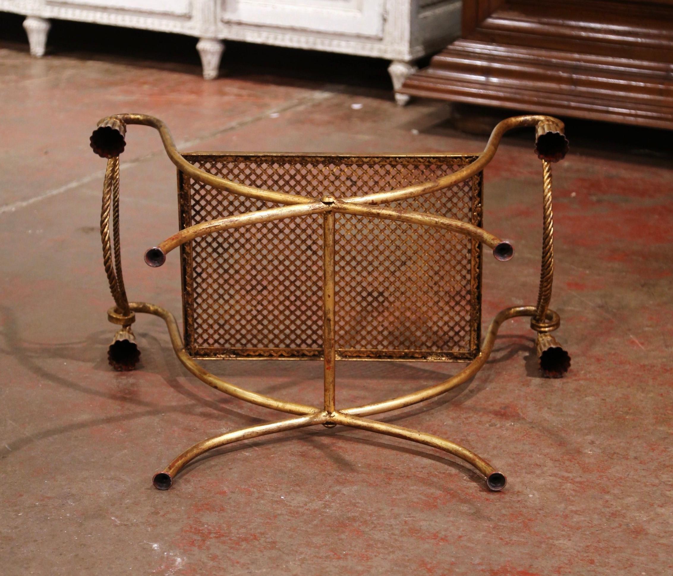 Midcentury Hollywood Regency Style Gilt Painted Metal Curule Form Bench 4