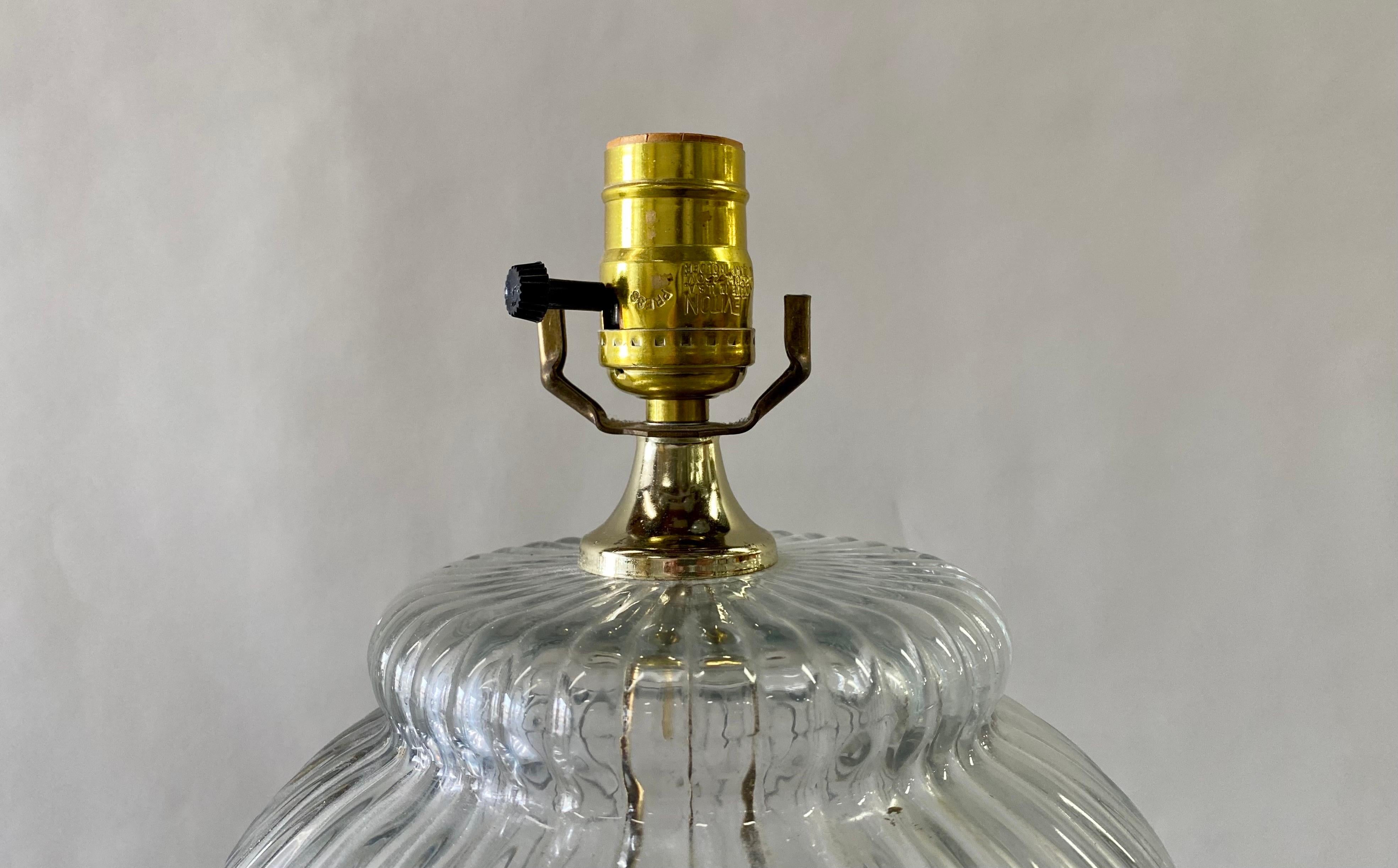 Midcentury Hollywood Regency Style Glass Table Lamp For Sale 2