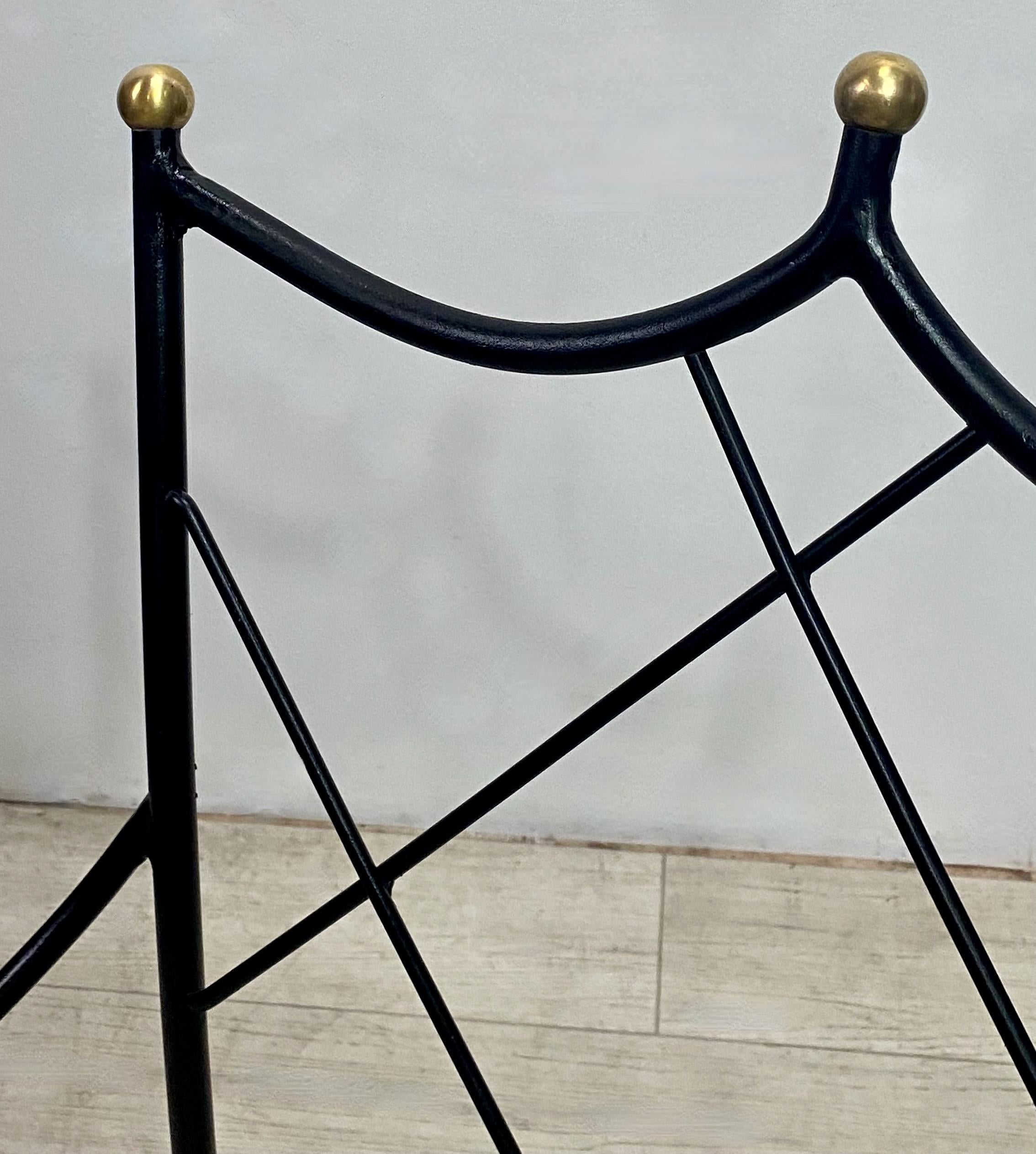 Mid Century Hollywood Regency Style Iron and Brass Patio Chairs, Set of 4 For Sale 2