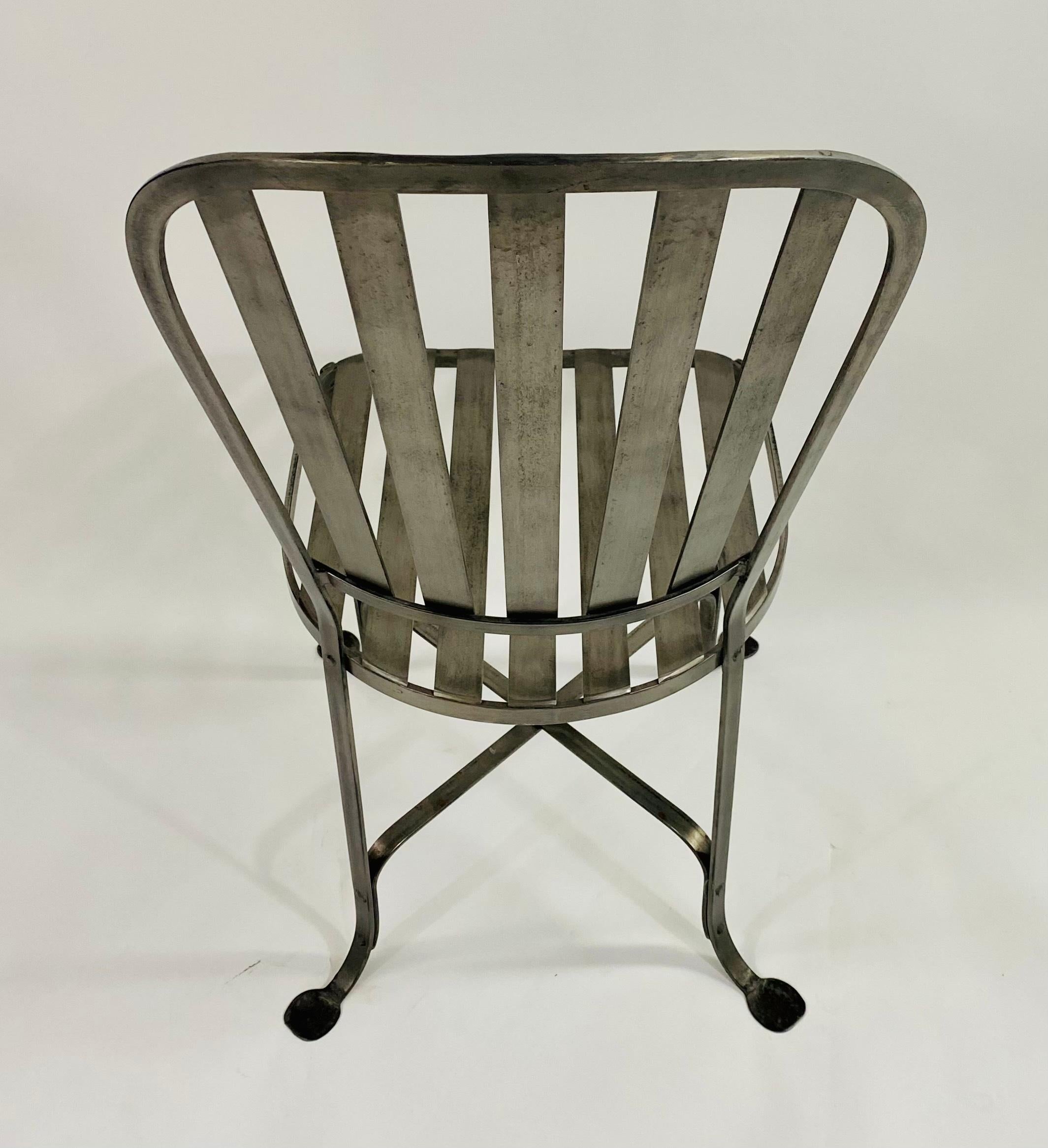 Mid-Century Hollywood Regency Style Metal Pewter Finish Chair, a Set of 4  6