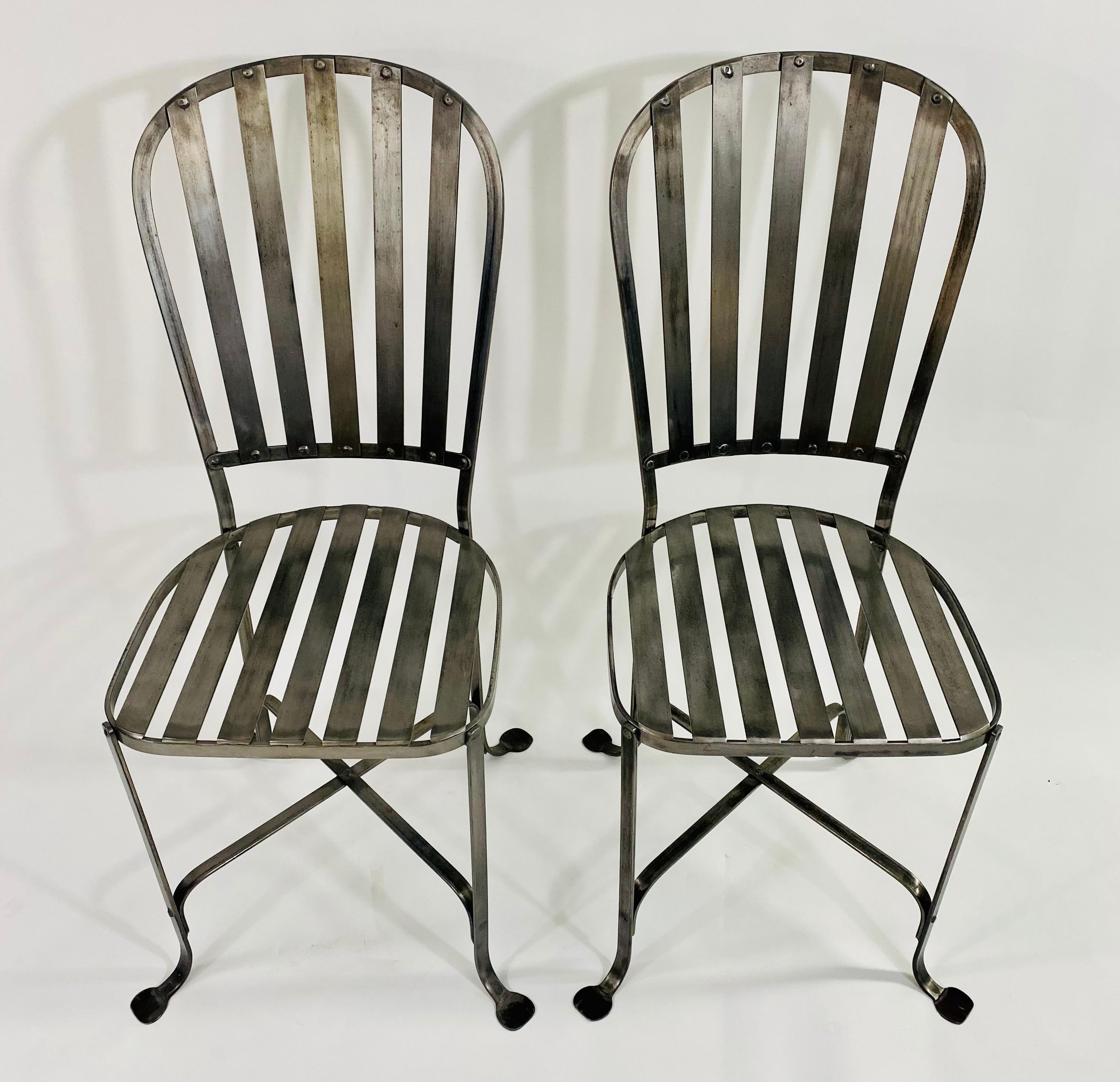 Mid-Century Hollywood Regency Style Metal Pewter Finish Chair, a Set of 4  In Good Condition In Plainview, NY