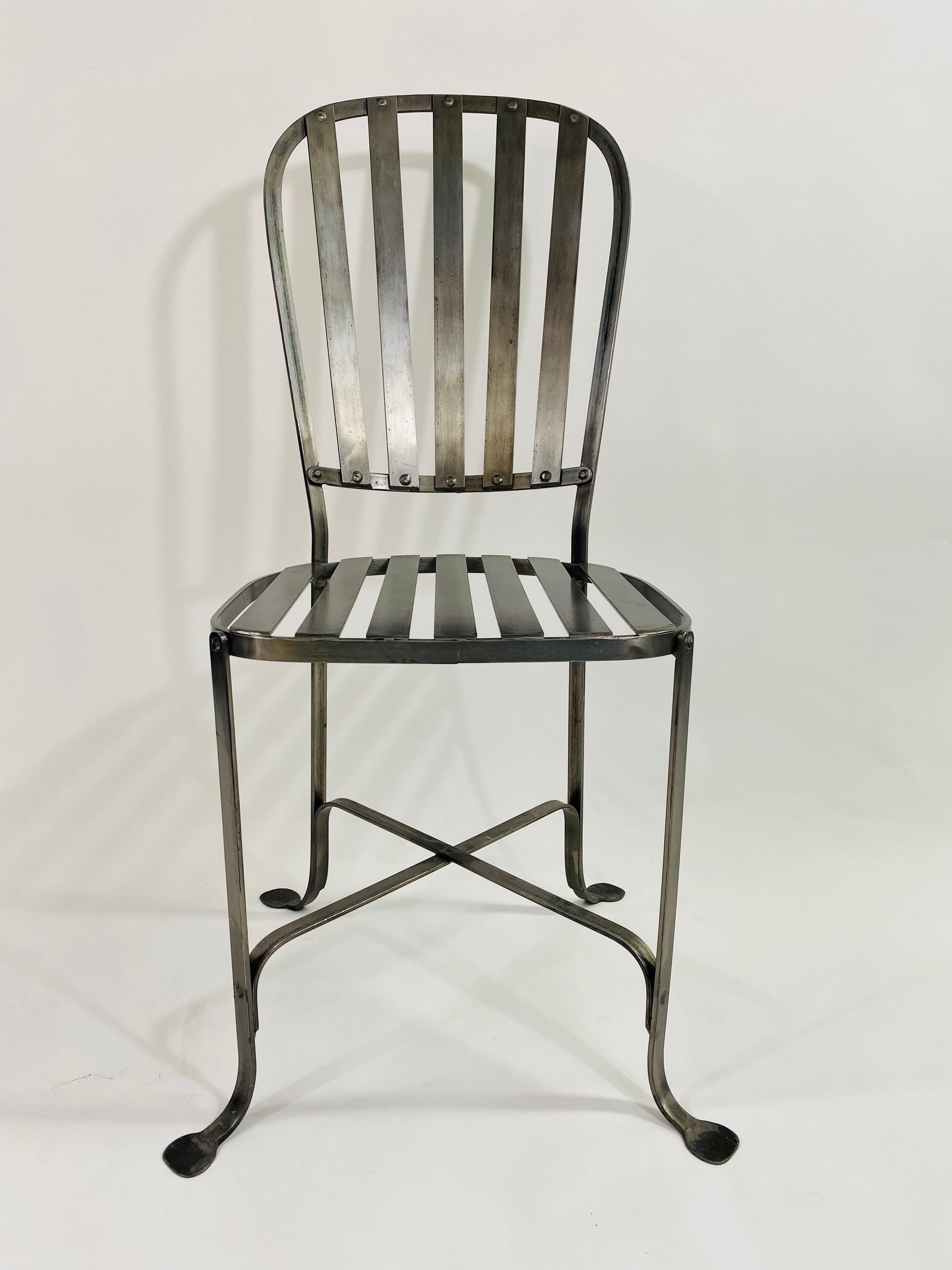 20th Century Mid-Century Hollywood Regency Style Metal Pewter Finish Chair, a Set of 4 