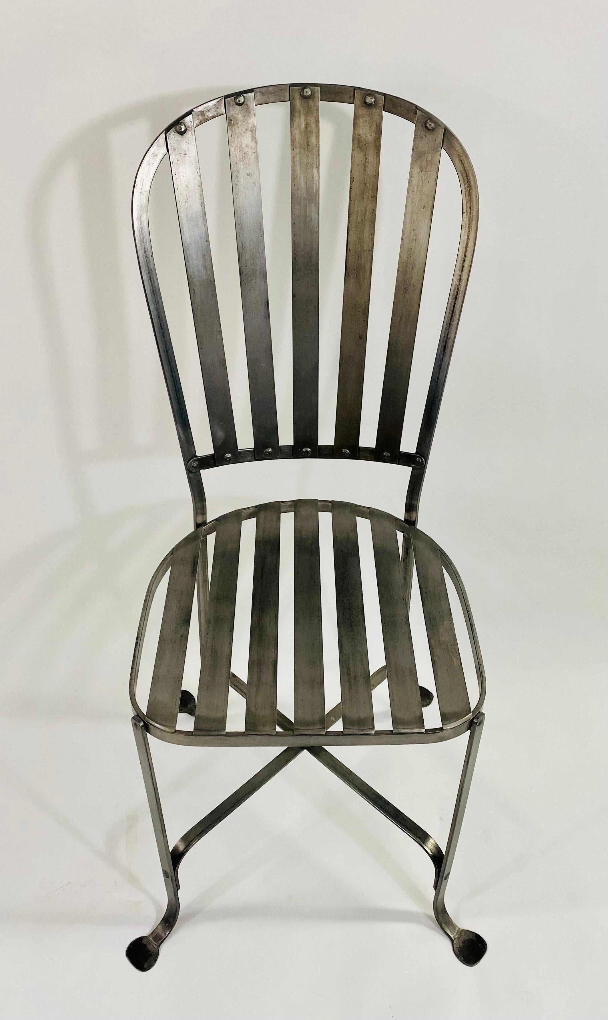 Mid-Century Hollywood Regency Style Metal Pewter Finish Chair, a Set of 4  1