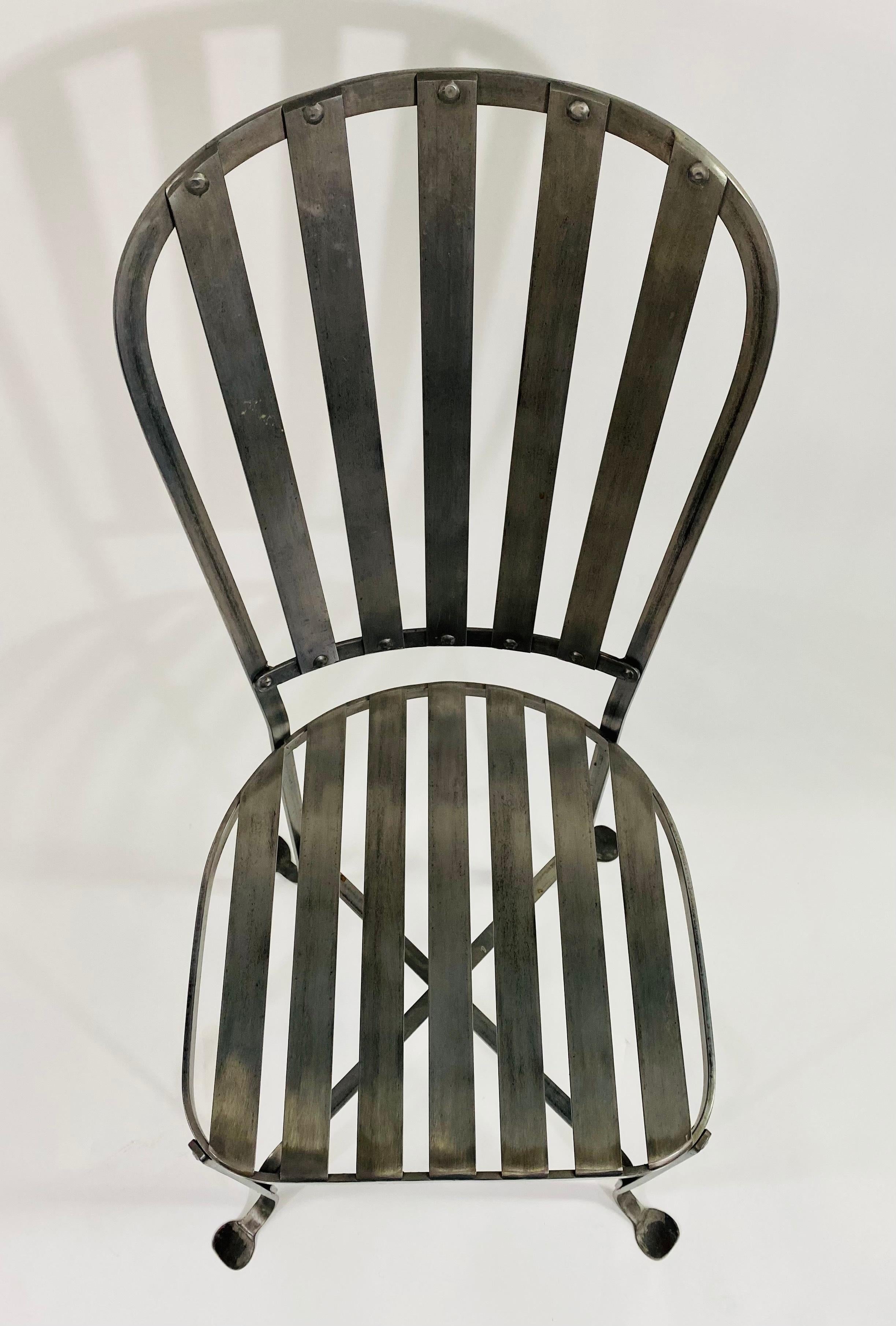 Mid-Century Hollywood Regency Style Metal Pewter Finish Chair, a Set of 4  2