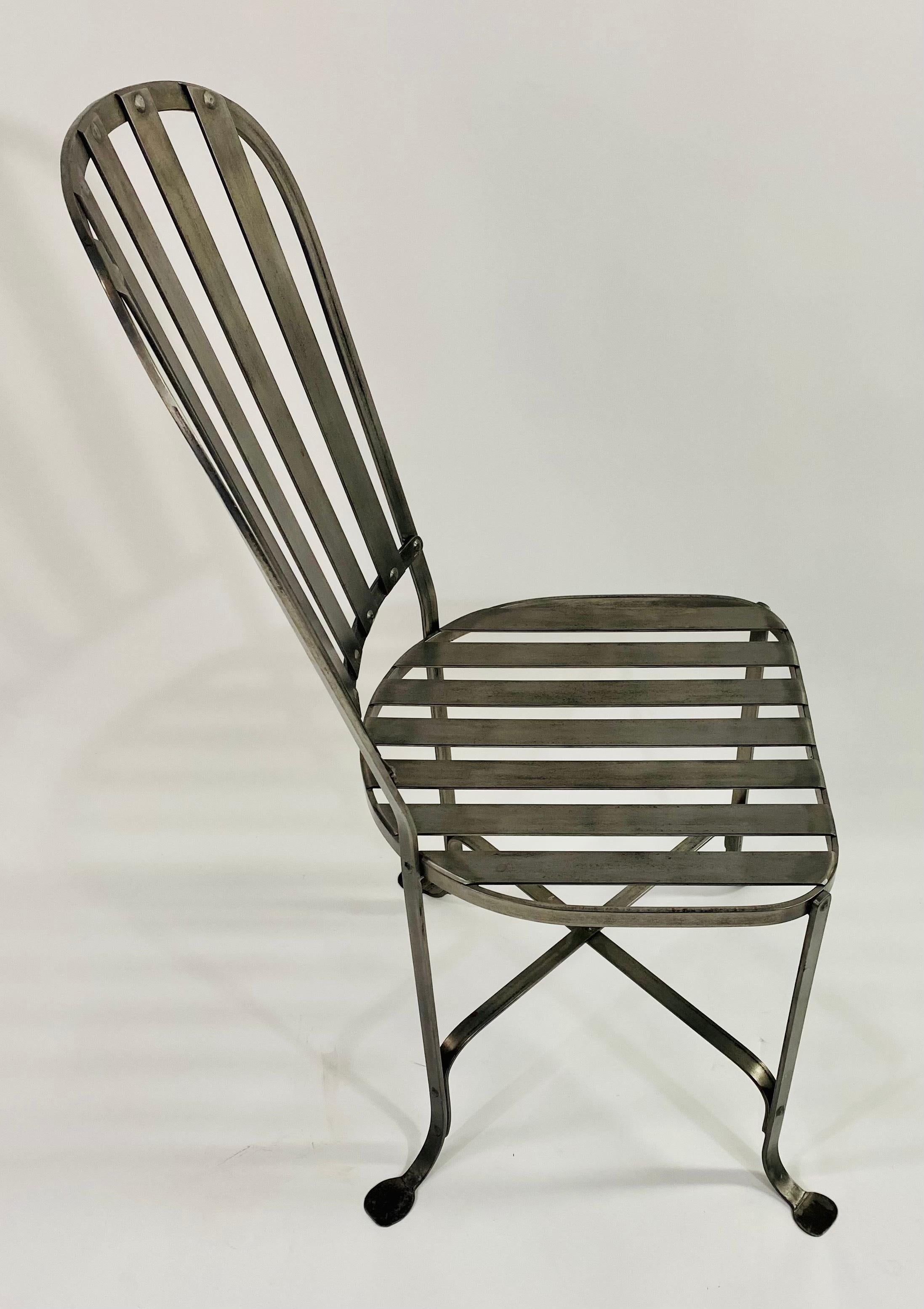 Mid-Century Hollywood Regency Style Metal Pewter Finish Chair, a Set of 4  4
