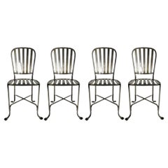 Mid-Century Hollywood Regency Style Metal Pewter Finish Chair, a Set of 4 