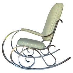 Mid-Century Hollywood Regency Style Polished Nickel Scroll Rocking Chair