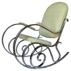 Mid-Century Hollywood Regency Style Polished Nickel Scroll Rocking Chair