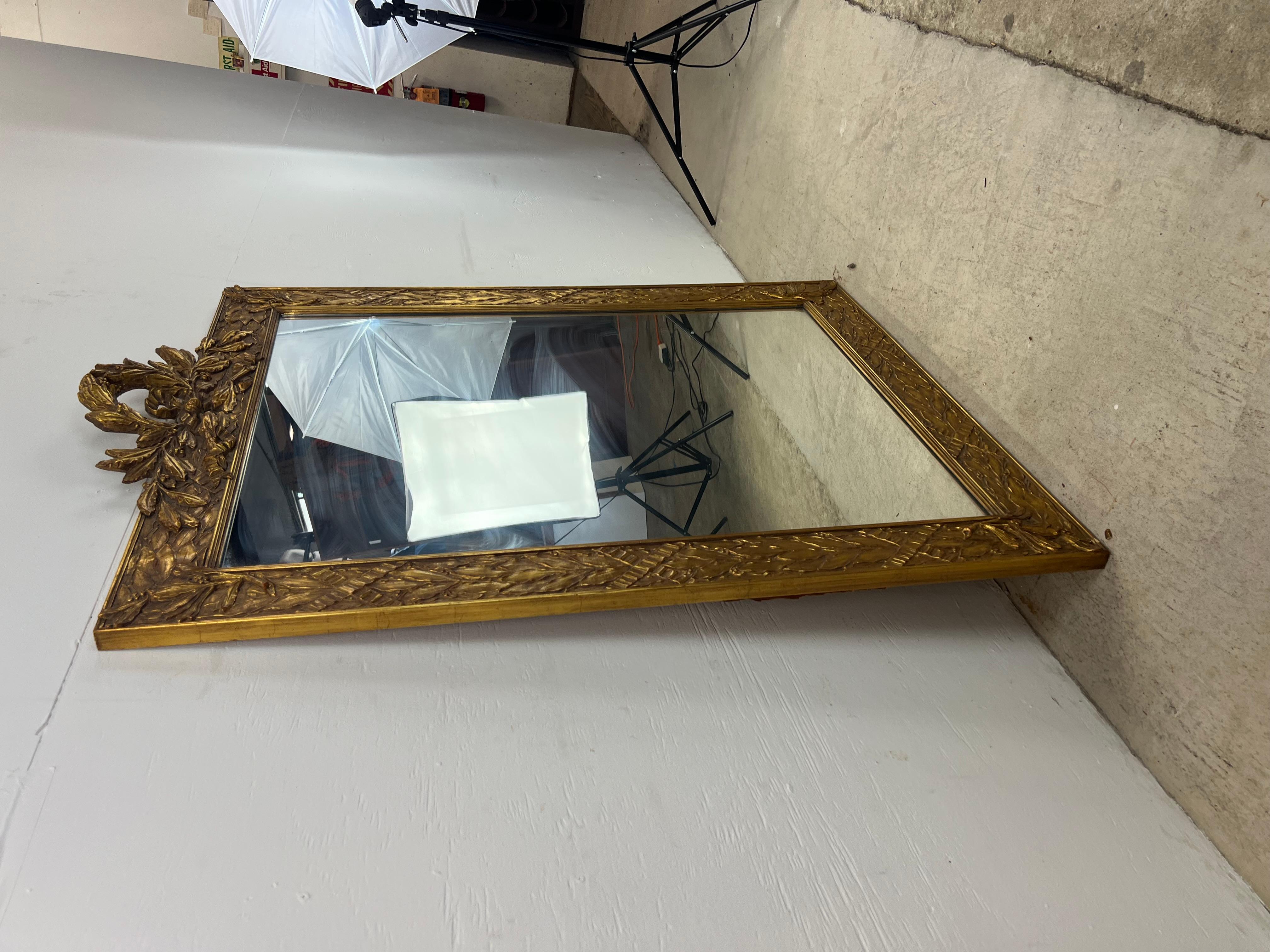 Gold Leaf Mid Century Hollywood Regency Style Wall Mirror with Ornate Frame For Sale