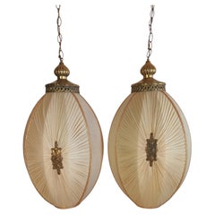 Mid-Century Hollywood Regency Glamour Swag Pendant Lamp Pair
