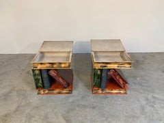 Midcentury Hollywood Regency Tole Stacked Book End Tables, Italy