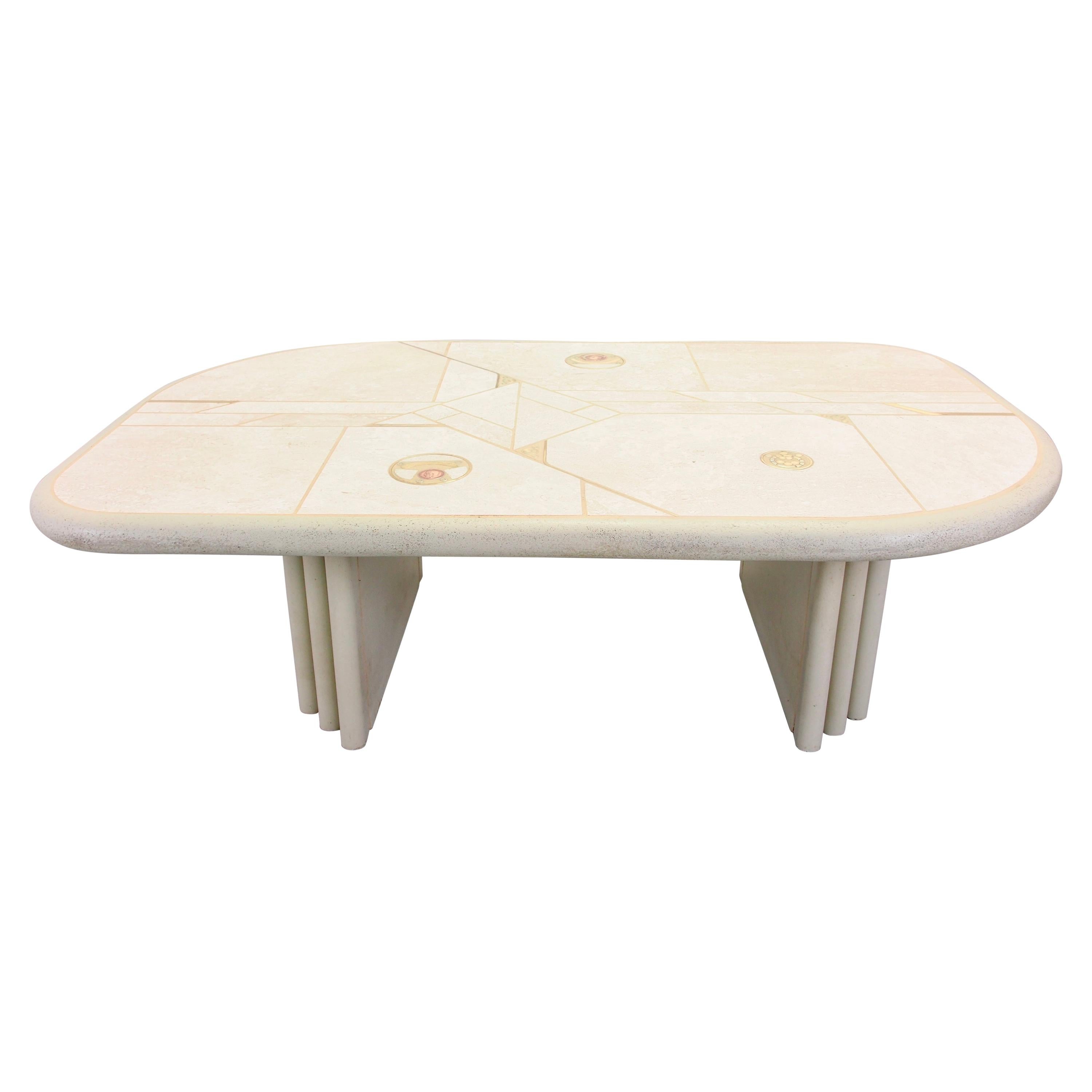 Midcentury Hollywood Regency Travertin Coffee Table by Fedam Design For Sale