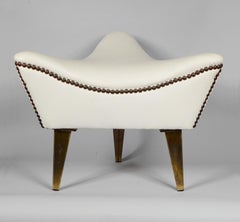 Midcentury Hollywood Regency Triangular Naugahyde and Brass Ottoman