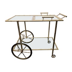 Mid-Century Hollywood Regency Two-Tier Brass and Glass Bar Cart, Italy, 1970s