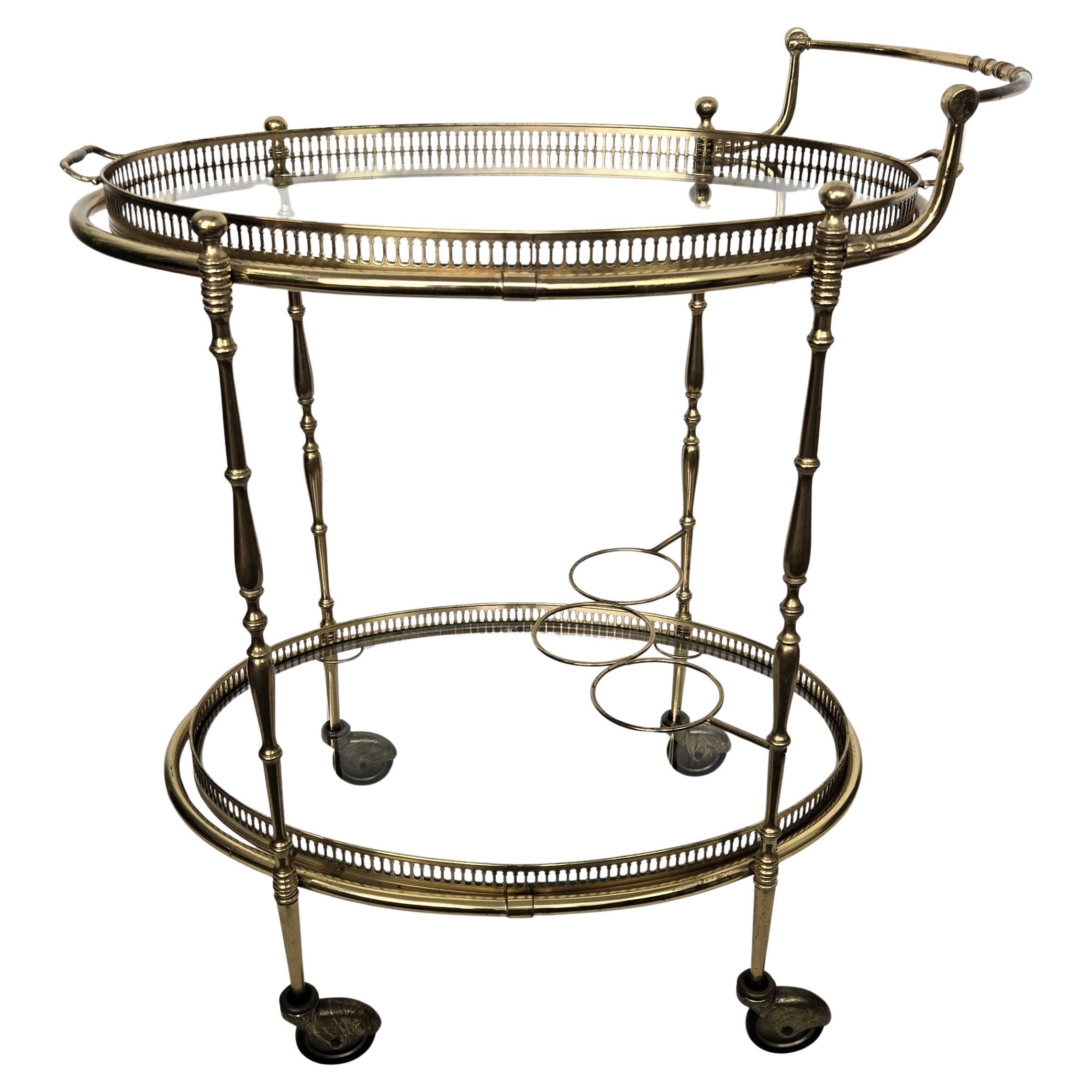 Mid-Century Hollywood Regency Two-Tier Brass and Glass Bar Cart, Italy, 1970s