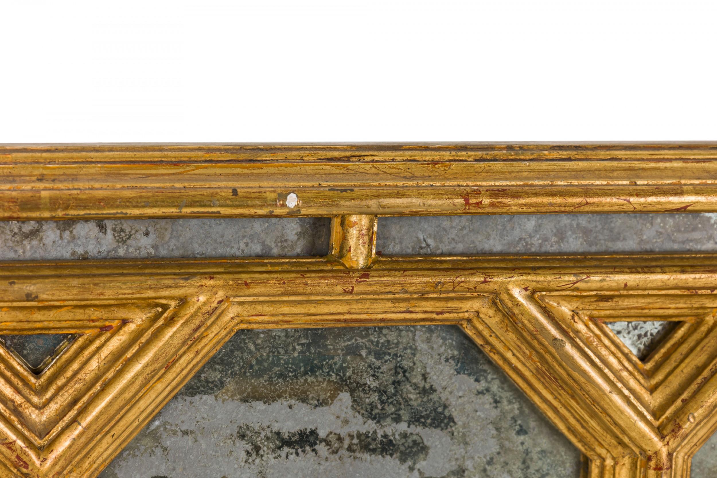 20th Century Mid-Century Hollywood Regency Wall Mirror with Geometric Giltwood Frame For Sale