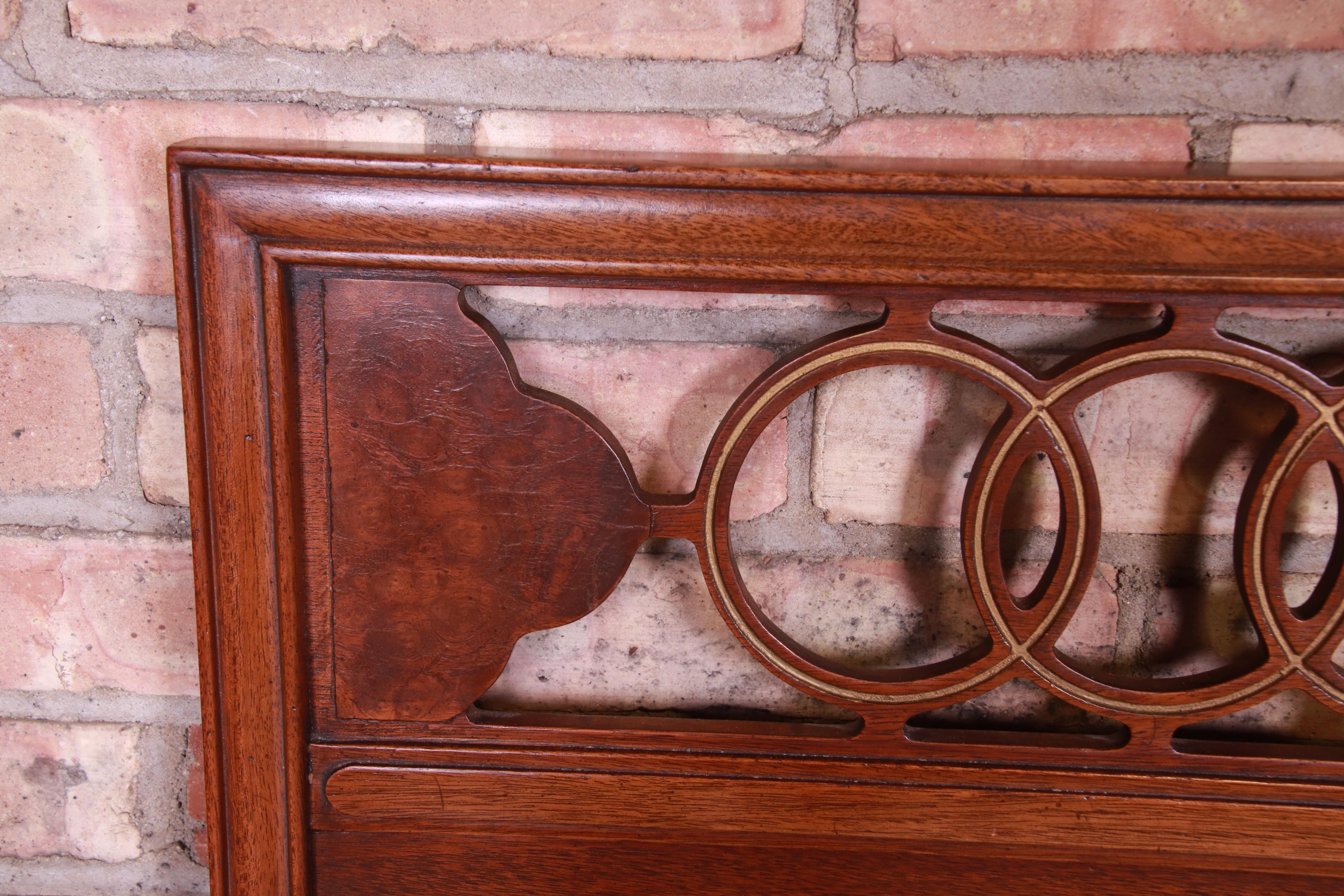 Midcentury Hollywood Regency Walnut and Burl Wood King Size Headboard In Good Condition In South Bend, IN