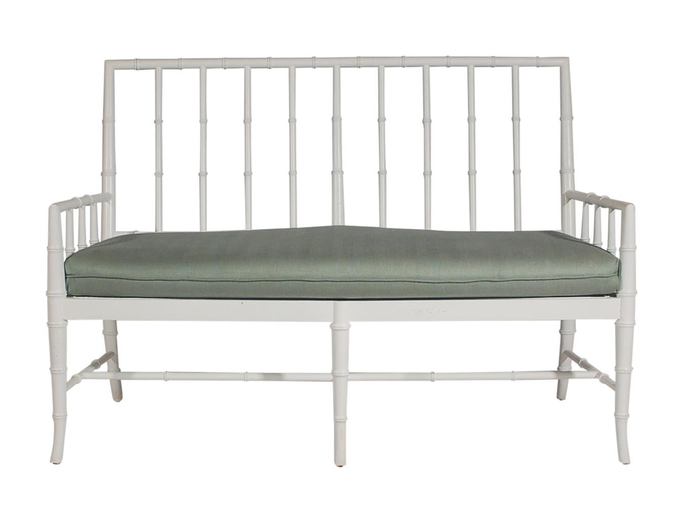 American Mid Century Hollywood Regency White Faux Rattan Bamboo & Cane Settee or Sofa For Sale