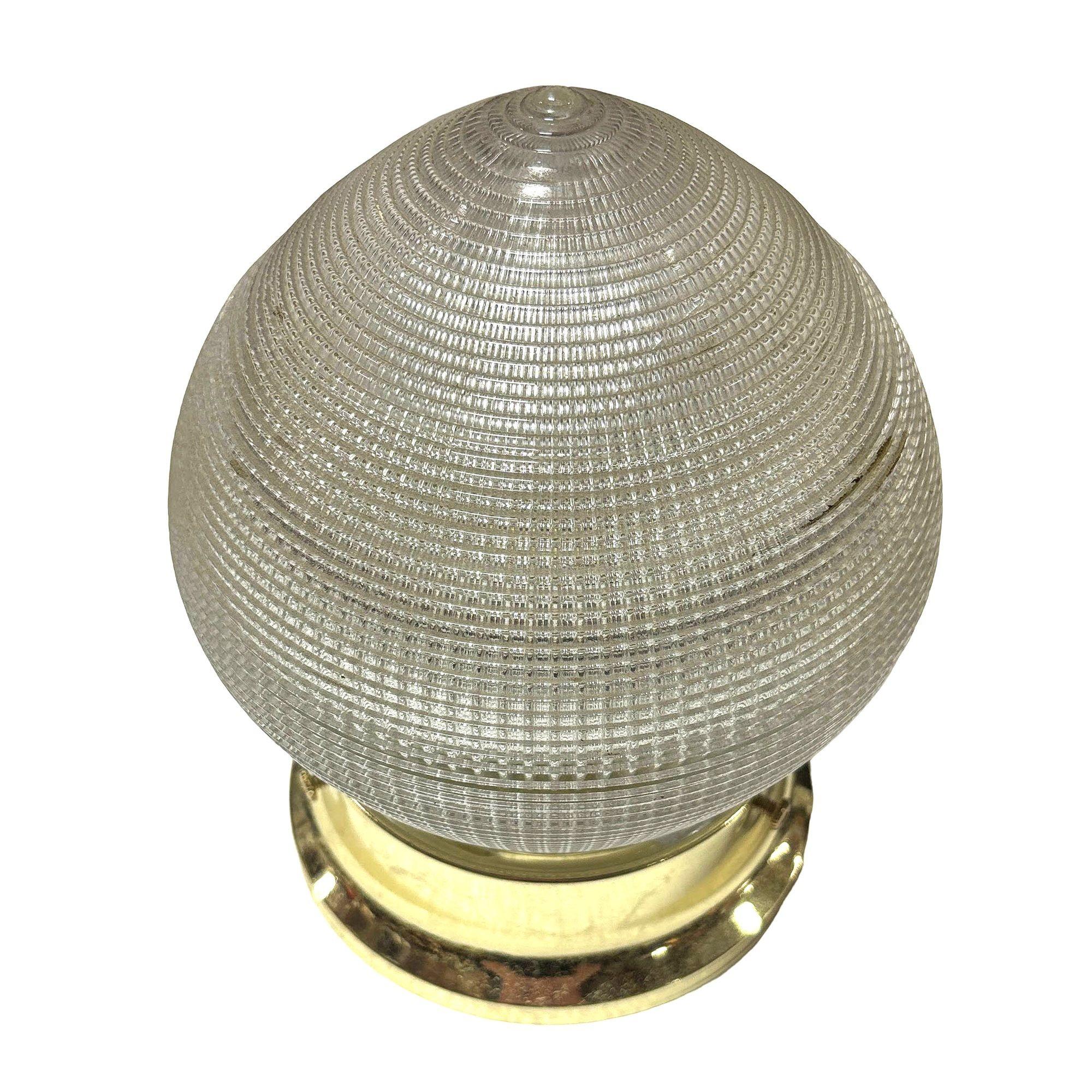 Mid-Century Modern Mid-century Holophane Ceiling Light Teardrop Globe with Brass Fitter For Sale