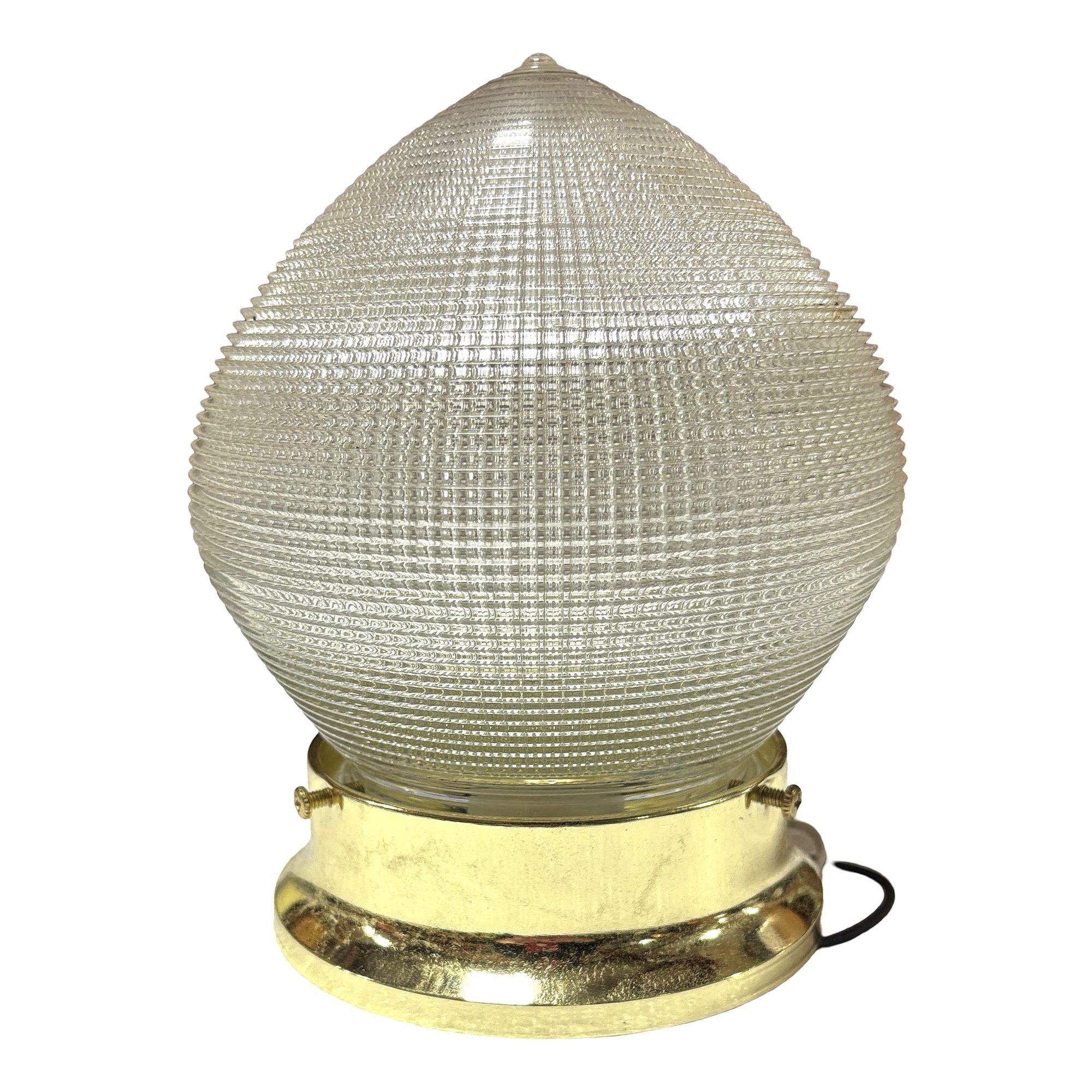 American Mid-century Holophane Ceiling Light Teardrop Globe with Brass Fitter For Sale