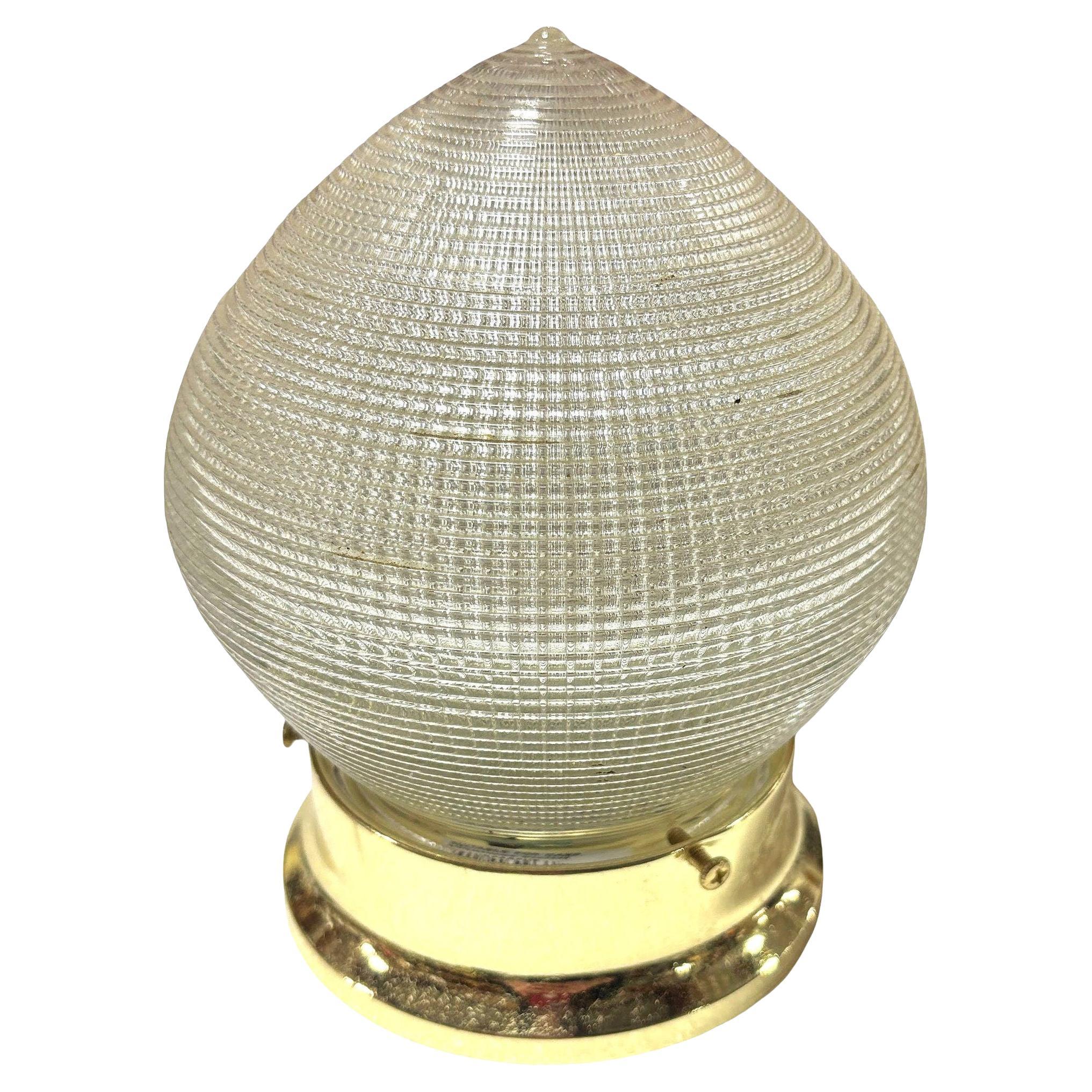 Mid-century Holophane Ceiling Light Teardrop Globe with Brass Fitter For Sale