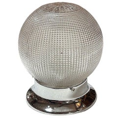 Mid-century Holophane Glass Globe Pendant Light w/ Chromes Steel Fitter