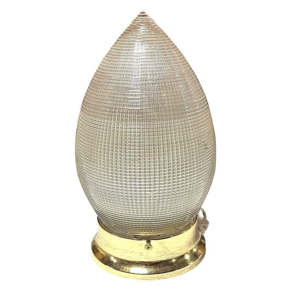 Lámpara colgante de techo de cristal de lágrima holófano de mediados de siglo con adaptador de latón Estadounidense en venta