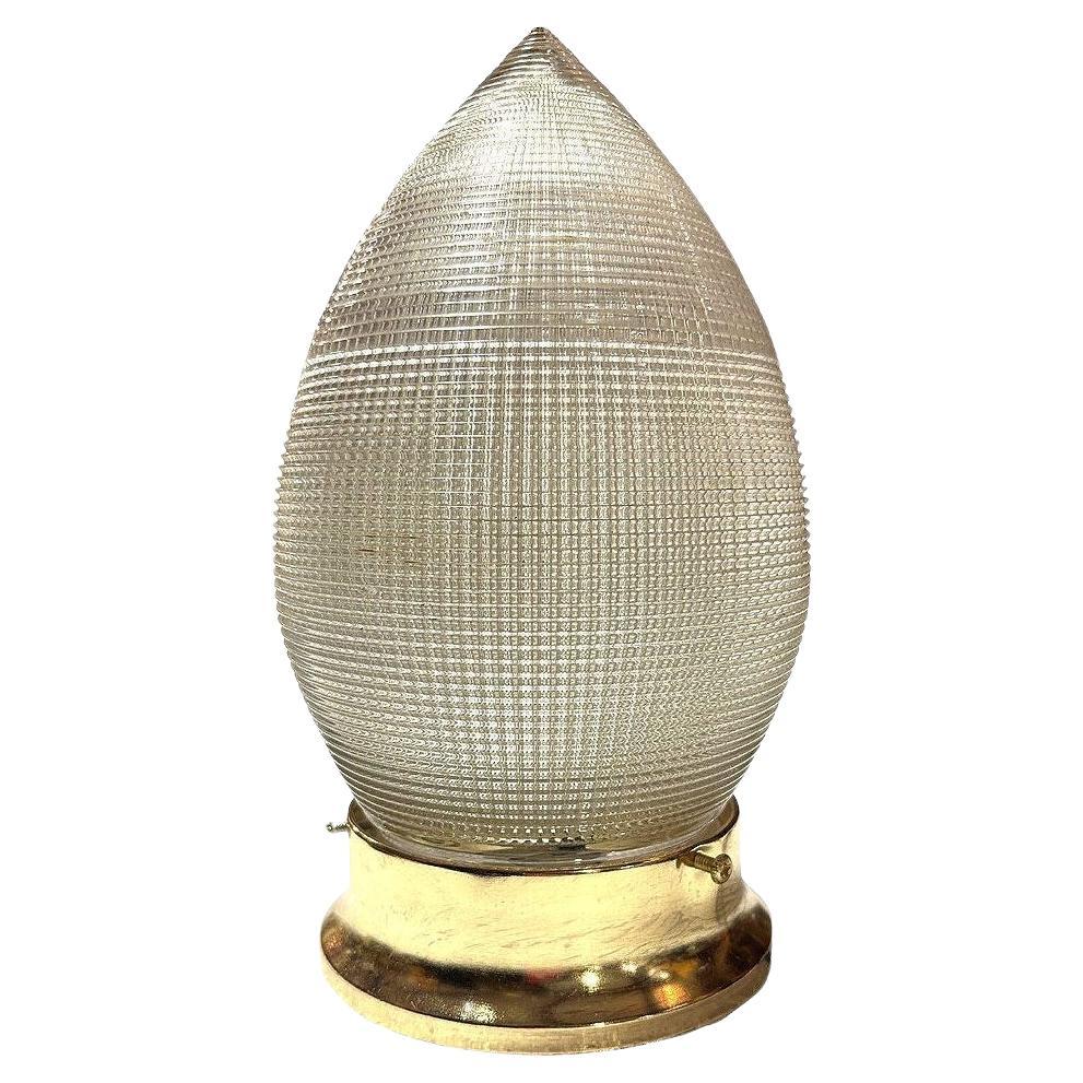 Mid-century Holophane Teardrop Glass Ceiling Pendant Light w/ Brass Fitter