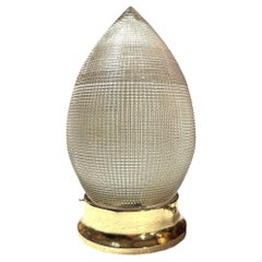Mid-century Holophane Teardrop Glass Ceiling Pendant Light w/ Brass Fitter