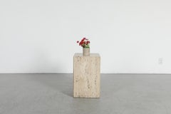 Mid-Century Honed Travertine Block Pedestal or Side Table