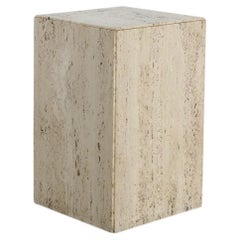 Mid-Century Honed Travertine Block Pedestal or Side Table