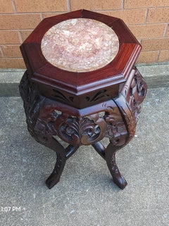 Mid-Century Hongmu and Marble Top Stand