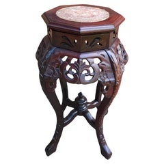 Mid-Century Hongmu and Marble Top Stand