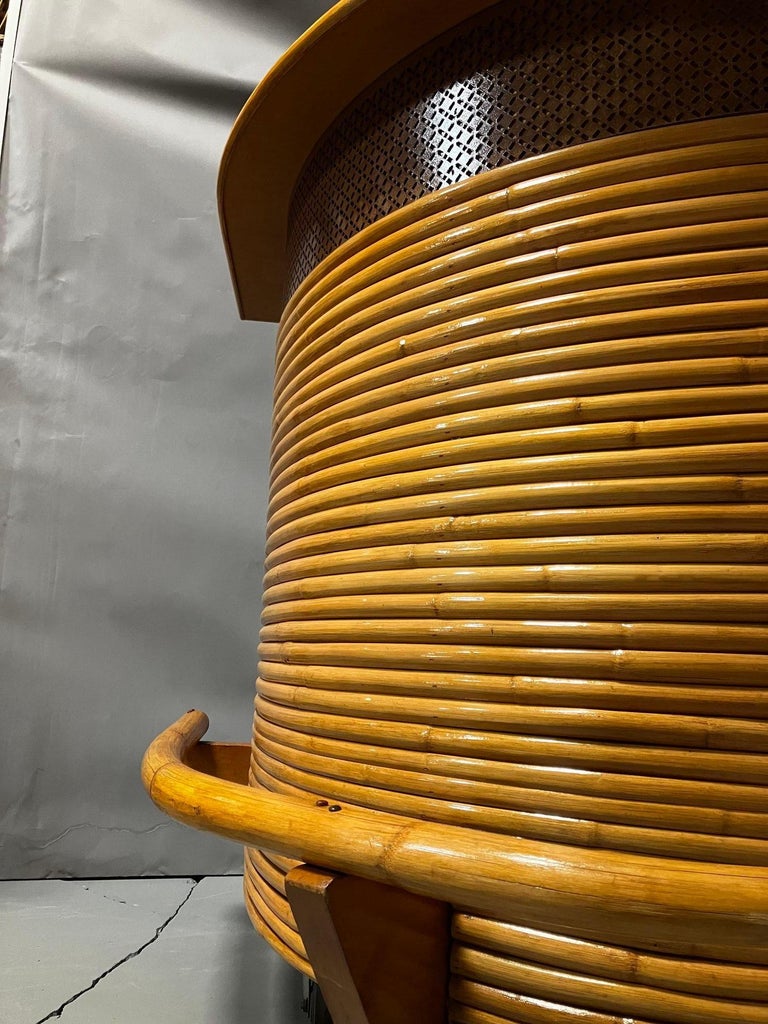 Mid Century Horizontal Stacked Restored Rattan Lshaped Dry Bar with