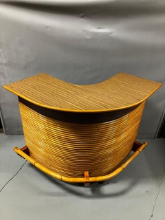 Midcentury Horizontal Stacked Restored Rattan L-Shaped Dry Bar with Foot Rest