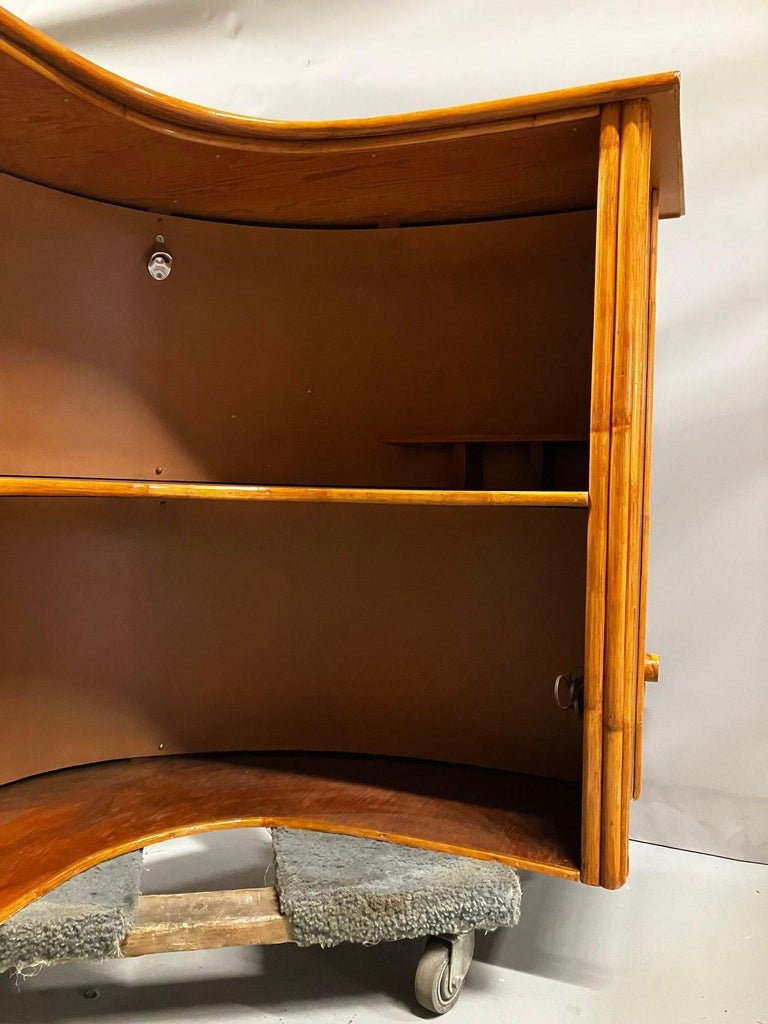 Mid Century Horizontal Stacked Restored Rattan Lshaped Dry Bar with