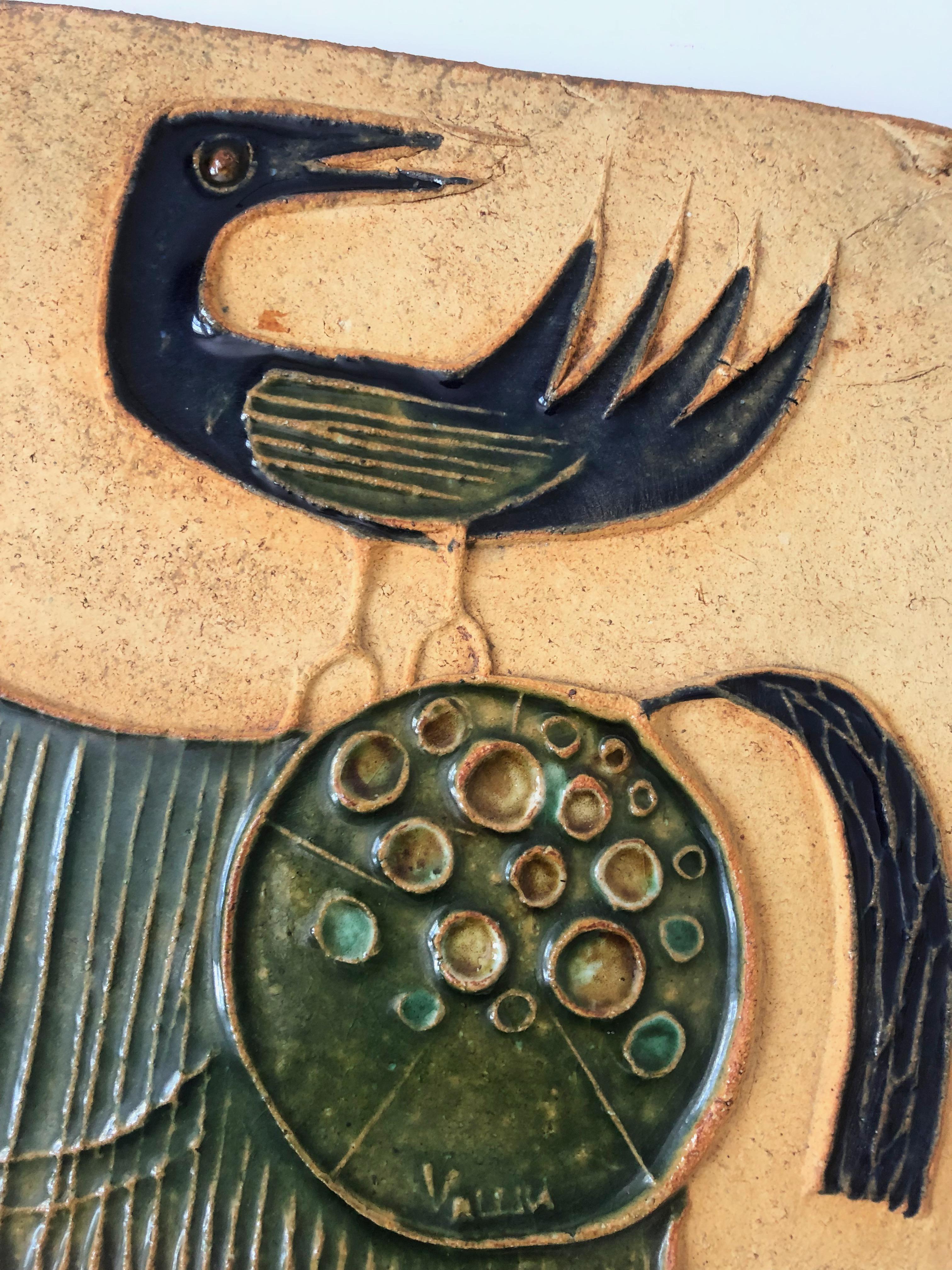 Mid Century Horse and Bird Art Pottery Wall Hanging by Bertil Vallien In Good Condition In Vallejo, CA