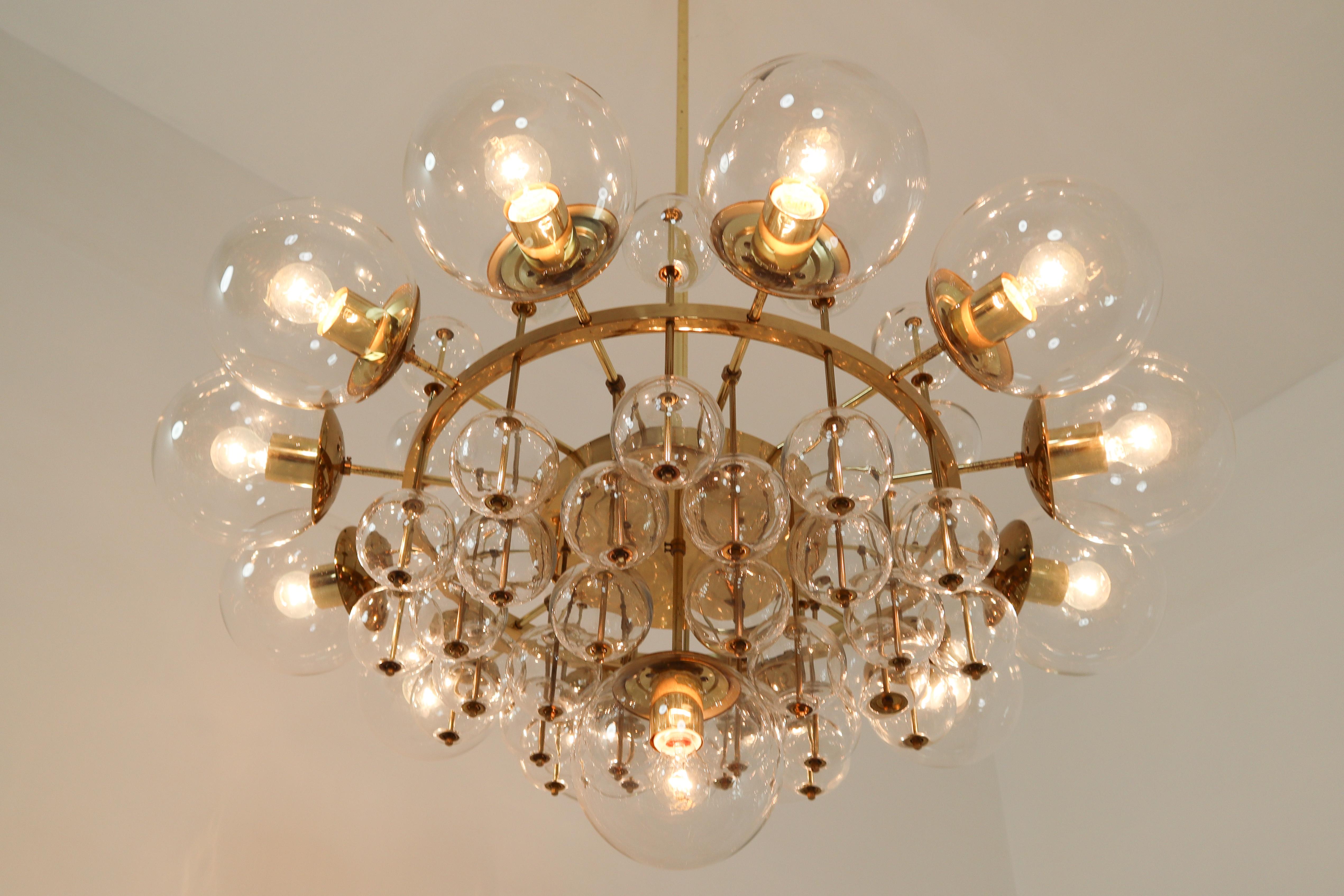Midcentury Hotel Chandelier with Brass Fixture and Hand-Blowed Glass Globes 3
