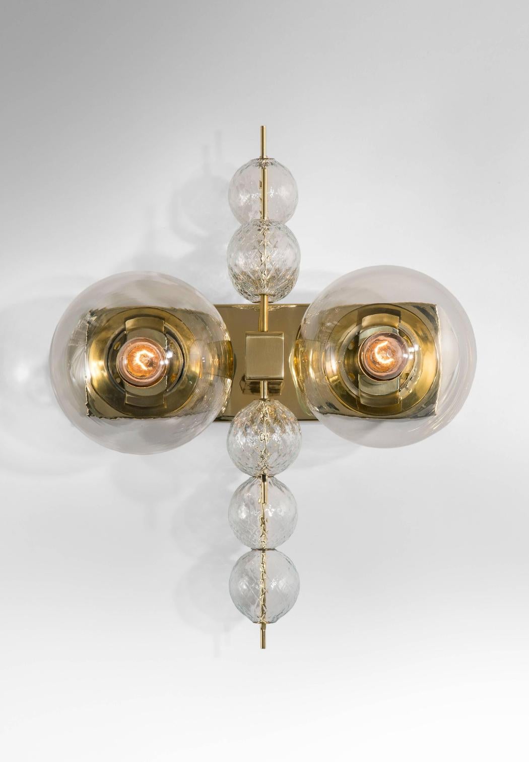 Mid-Century Modern Midcentury Hotel Wall Chandelier with Brass Fixture, European, 1970s For Sale