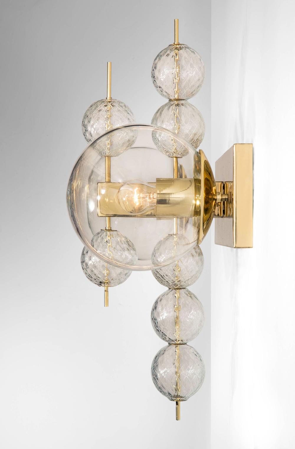 Midcentury Hotel Wall Chandelier with Brass Fixture, European, 1970s In Good Condition For Sale In Almelo, NL