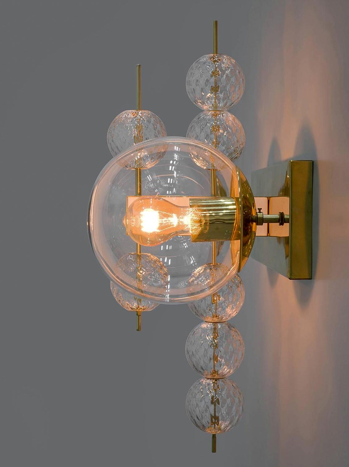 Midcentury Hotel Wall Chandelier with Brass Fixture, European, 1970s For Sale 1