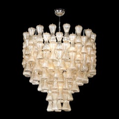 Mid Century Hourglass Chandelier in Hand-Blown Champagne Murano Glass by Seguso