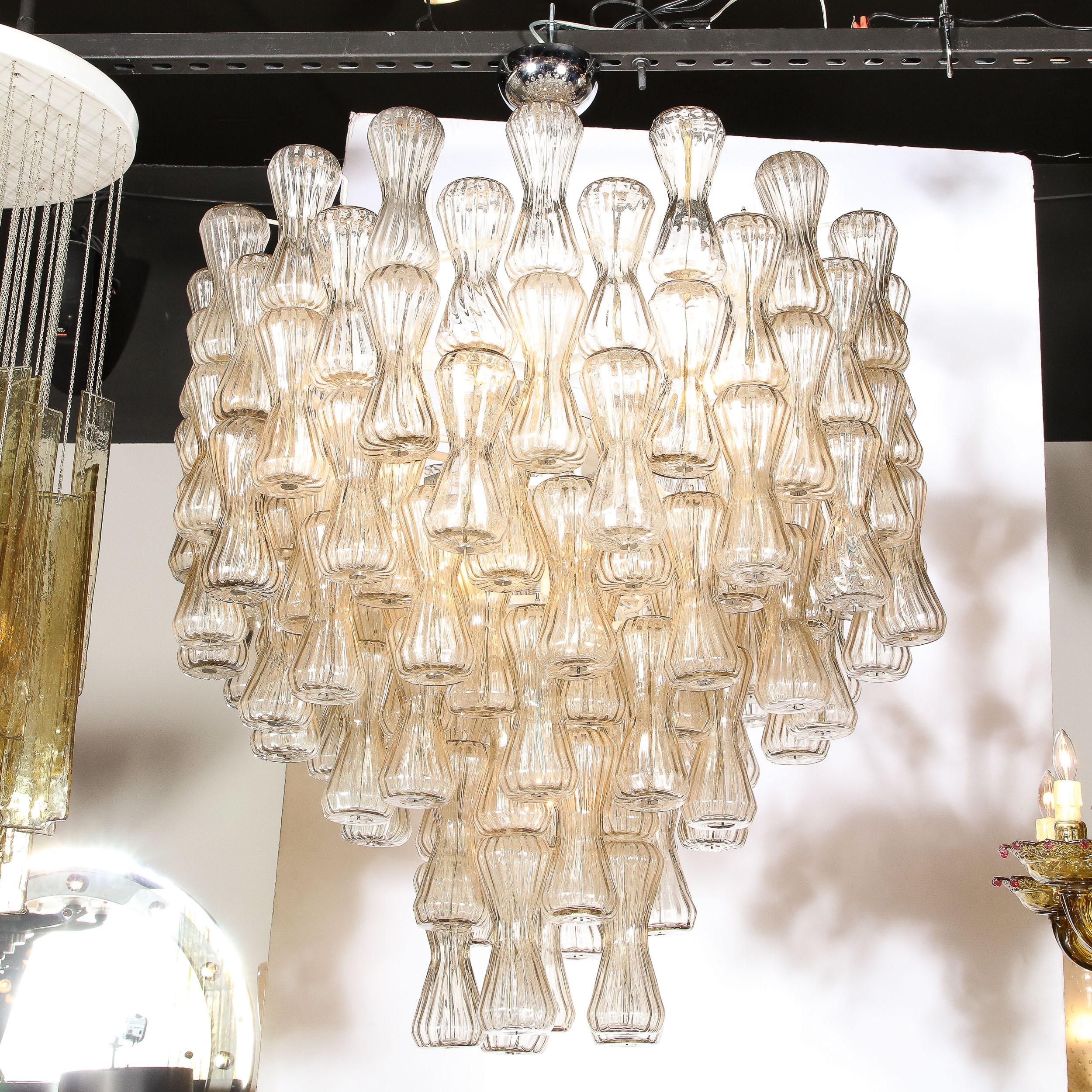Late 20th Century Mid Century Hourglass Chandelier in Hand-Blown Champagne Murano Glass by Seguso