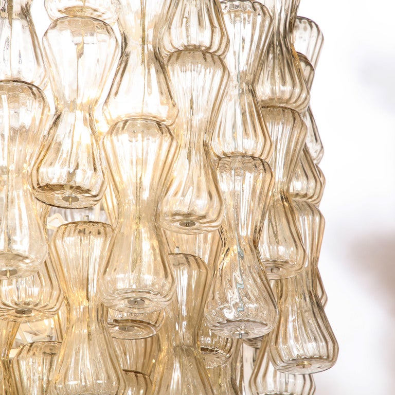 Mid Century Hourglass Chandelier in Hand-Blown Champagne Murano Glass by Seguso 1