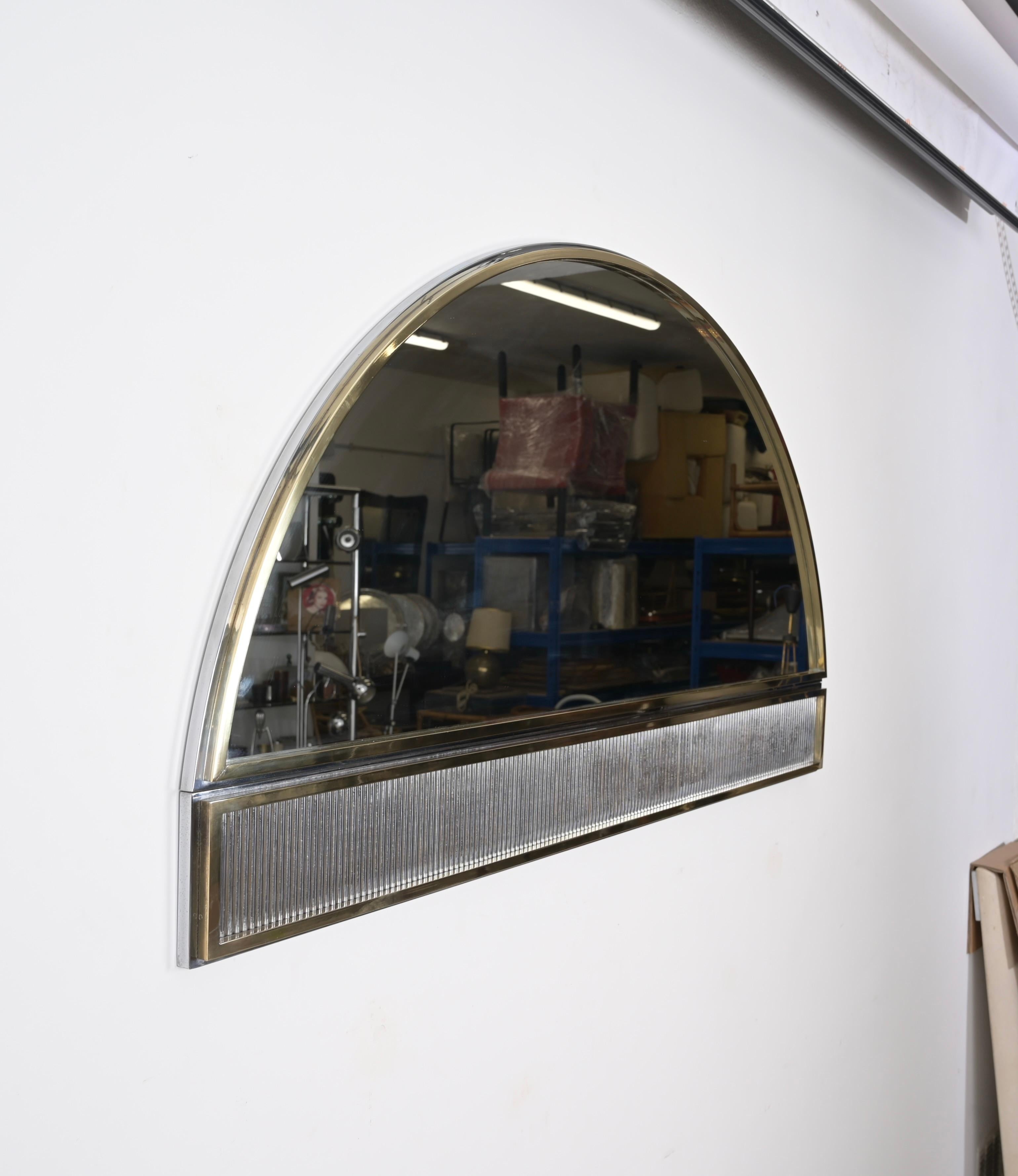 Mid-Century Huge Italian Arch Mirror in Brass and Chrome by Romeo Rega, 1970s For Sale 5