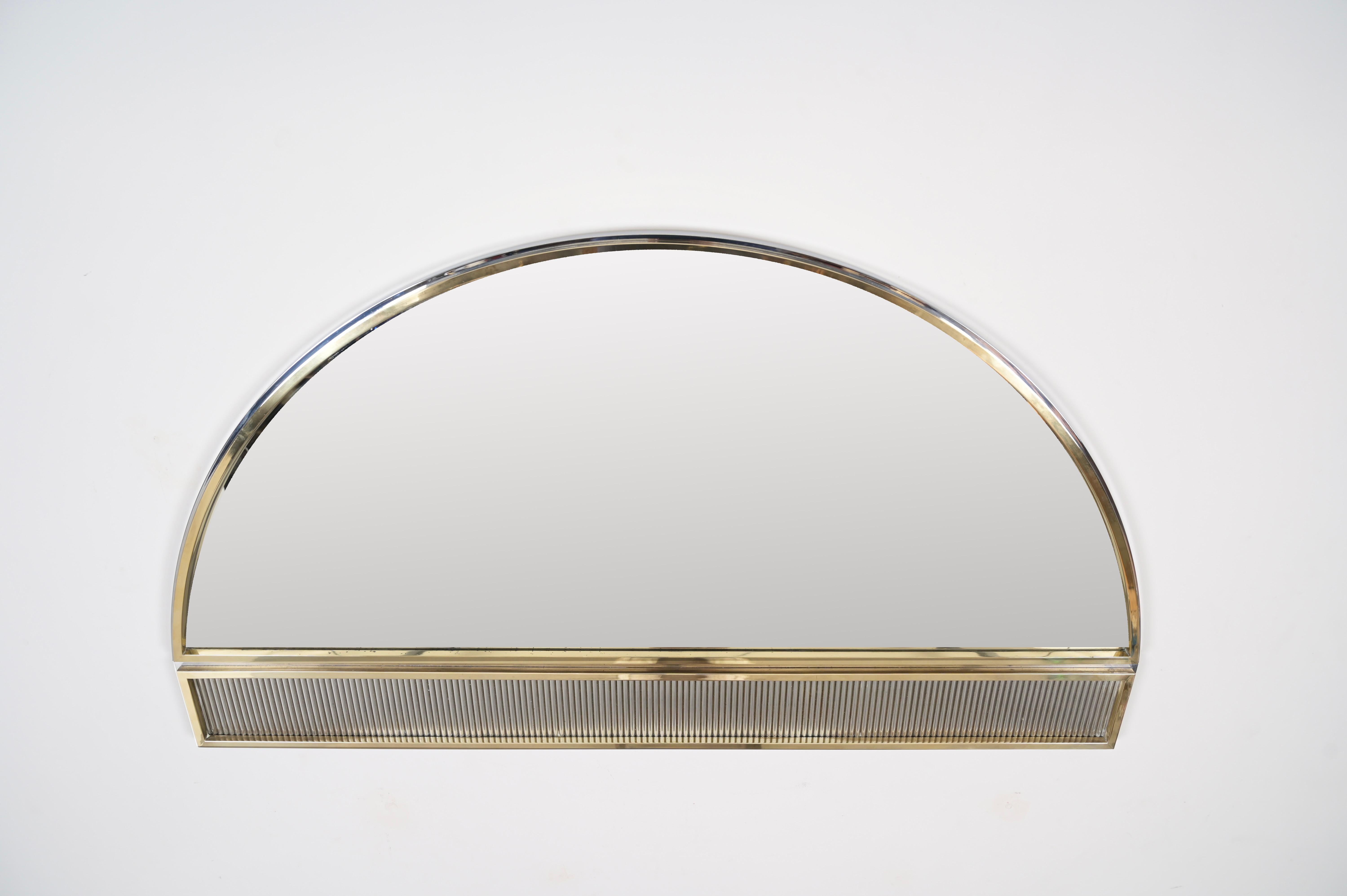 Mid-Century Modern Mid-Century Huge Italian Arch Mirror in Brass and Chrome by Romeo Rega, 1970s For Sale