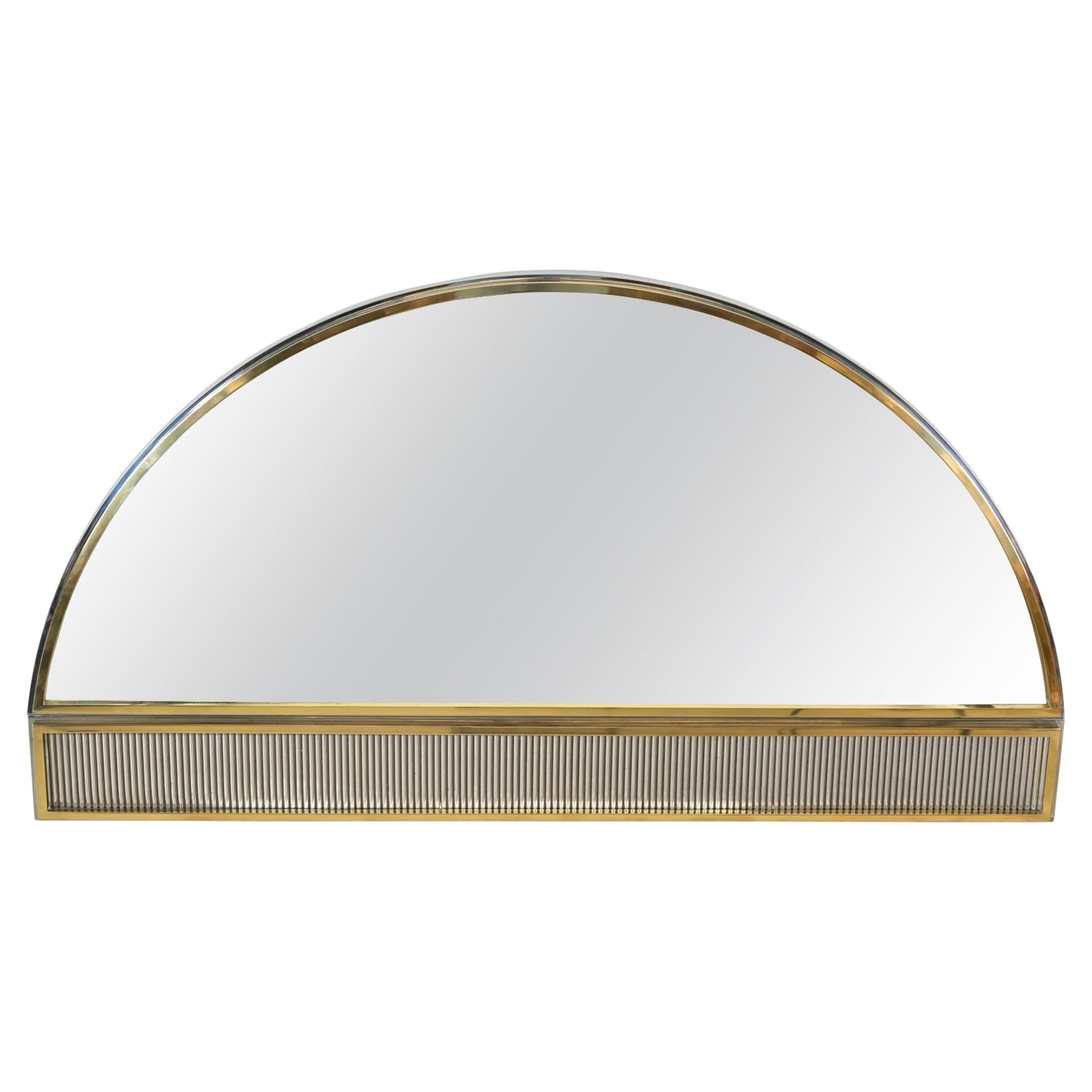 Mid-Century Huge Italian Arch Mirror in Brass and Chrome by Romeo Rega, 1970s