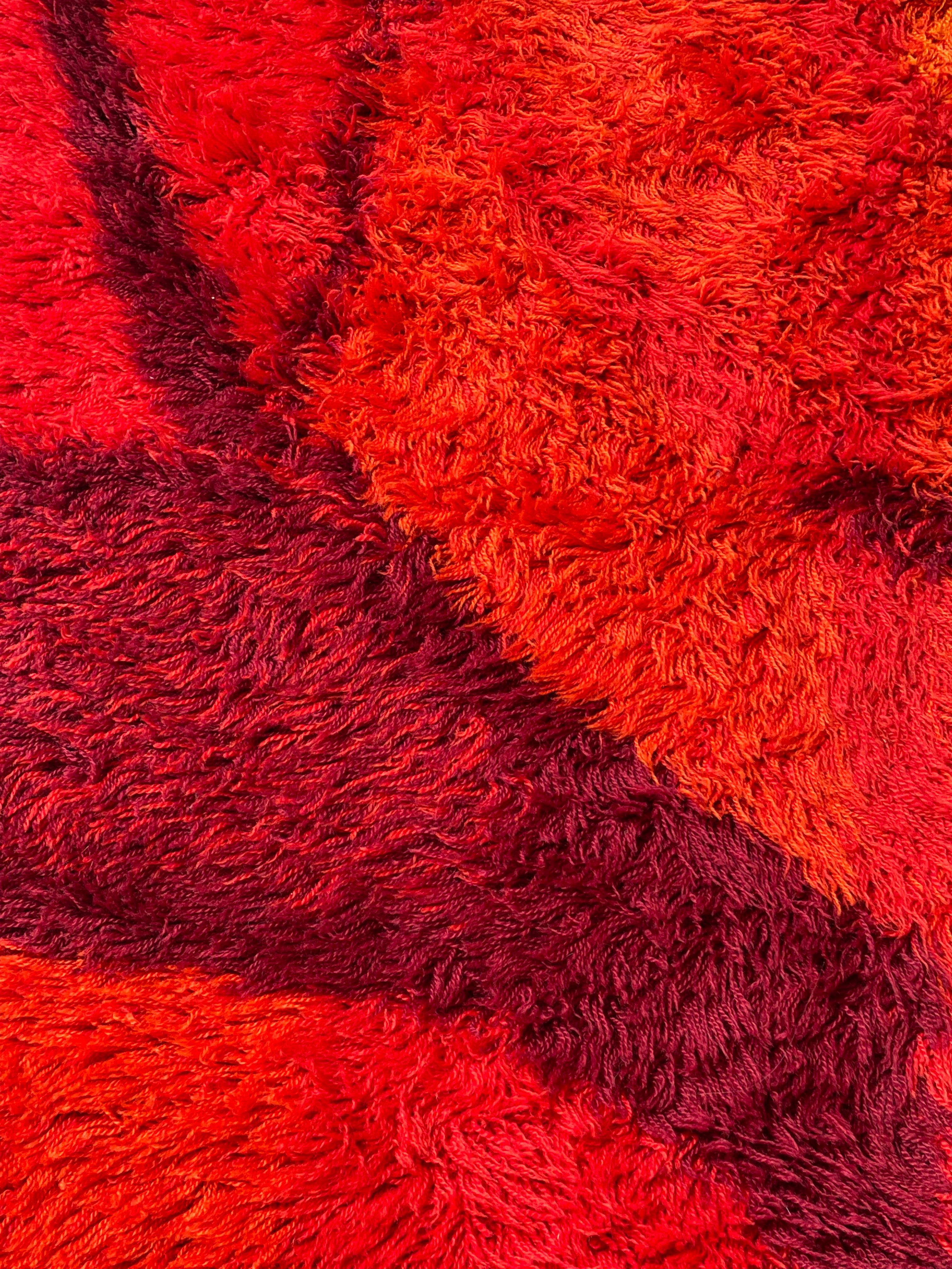 Wool Mid Century Huge Plush Scandinavian Rya Rug   For Sale