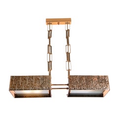 Mid-Century Hungarian Brutalist Textured Copper & Frosted Glass Chandelier